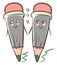 A 2 happy gray pencils holding hands, vector or color illustration