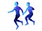 2 human couple hand holding running together pose, abstract body