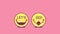 2 jumping emoji faces with phrase Lets Go. Emoticon with text Lets Go. Cartoon looped animation