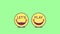 2 jumping emoji faces with phrase Lets Play. Gaming emoticon with text Lets Play. Cartoon looped animation