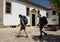 2 May 2022, Two young pilgrims walking to Santiago de Compostela, Esposende, Braga.