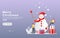 2 men celebrate Christmas by making giant cute snowman dolls. concept of gift, plants, snow, gloves, scarves. for landing page,