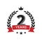 2 nd birthday vintage logo template. Second year anniversary retro isolated vector emblem with red ribbon and laurel wreath on