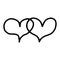 2 overlapping hearts, overlapping hearts.Manual contour drawing, doodles.Drawing a line.Black and white image.Love, wedding,