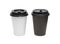 2 paper cups of coffee, black and white, on an isolated background