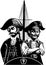 2 pirates on a pirate ship outline vector.