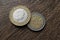2 Pound coins and 2 euro coin. UK and Eurozone coins.