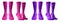 2 Set of magenta purple pink, front side view blank plain socks on transparent background, PNG