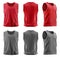 2 Set of men red maroon grey gray, front back and side view sleeveless tee tank singlet vest round neck on transparent PNG