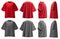 2 Set of red maroon grey gray oversized loose Drop Shoulder tee t shirt round neck front, back and side view on transparent, PNG