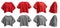 2 Set of red maroon grey gray woman loose cropped midriff tee round neck front, back and side view on transparent, PNG