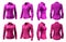 2 Set of woman magenta purple pink button up long sleeve collar slim fitting shirt front, back side view on transparent, PNG