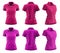 2 Set of woman magenta purple pink front, back and side view collar slim fit polo tee shirt on transparent, PNG