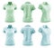 2 Set of woman pastel green turquoise blue, front, back and side view collar slim fit polo tee shirt on transparent, PNG