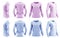 2 Set of woman pastel light blue purple front, back side view round neck long sleeve tee shirt t-shirt on transparent, PNG