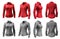 2 Set of woman red maroon grey gray button up long sleeve collar slim fitting shirt front, back side view on transparent, PNG