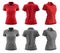 2 Set of woman red maroon grey gray, front, back and side view collar slim fit polo tee shirt on transparent, PNG
