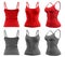 2 Set of woman red maroon grey gray, front, back side view Spaghetti thin Strap Camisole tank cami Top on transparent, PNG