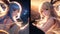 2 shot of anime girls smiling at the camera during nighttime. Generative AI Illustration
