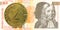 2 slovenian tolar coin against 20 slovenian tolar banknote