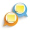 2 Speech Bubbles Yellow Sticks Orange Blue