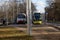 2 trams waiting in tram station