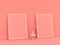 2 vertical empty poster frames on the floor in solid, single pink color room, 3d Rendering, side view, 60x80