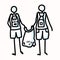 2 Young People Stick Figures with Backpack out Trash Collecting. Concept of Beach Clean Up Earth Day. Symbol Icon Motif for