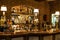 20.05.2017 Germany Koblenz Bitters and infusions bar counter bottles blurred background toned brick wall light ambient