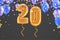 20 birthday Happy birthday, congratulations poster. Balloons numbers with sparkling confetti ribbon, glitter bright