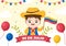 20 De Julio independencia De Colombia Cartoon Illustration with Flags, Balloons and Cute Kids People Characters for Poster Design