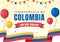 20 De Julio independencia De Colombia Cartoon Illustration with Flags and Balloons for Poster Style Design