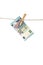 20 Euro banknote hanging on clothesline on white background.