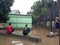 20 February 2021, Men fishing at Flooding small street in front of their house, Condet East Jakarta, Indonesia