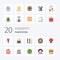 20 Food  Drinks Flat Color icon Pack like sweet donut meal stick kebab