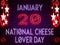 20 January, National Cheese Lover Day, neon Text Effect on bricks Background