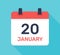 20 January. Vector flat daily calendar.