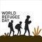 20 June World Refugee Day vector illustration and black color text effect, painful illustration, sorrow, Refugee, Refugee day,