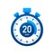 The 20 minutes, stopwatch vector icon. Stopwatch icon in flat style, timer on on color background. Vector illustration