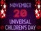 20 November, Universal Children's Day, Neon Text Effect on Bricks Background