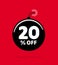 20% OFF. Discount Offer Price Illustration. Black Ball Bomb with White Number.