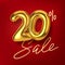 20 off discount promotion sale made of realistic 3d gold balloons. Number in the form of golden balloons. Template for