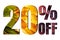 20% off discount promotion sale poster, ads. Autumn sale banner with green, yellow and red leaves on white background.