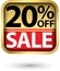 20% off sale golden label with red ribbon,vector illustration