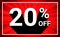 20% OFF Sale. White color 3D text and black shadow on red burst background design.