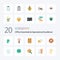 20 Office Essentials And Operational Exellence Flat Color icon Pack. like pie. popup. safe. message. chat