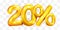 20 percent Off. Discount creative composition of golden balloons. 3d mega sale or twenty percent bonus symbol on