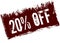 20 PERCENT OFF on red retro distressed background.