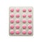 20 pink tablets in a silver blister on white isolated without shadow