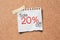 20% sale off promotion paper post on Cork Board